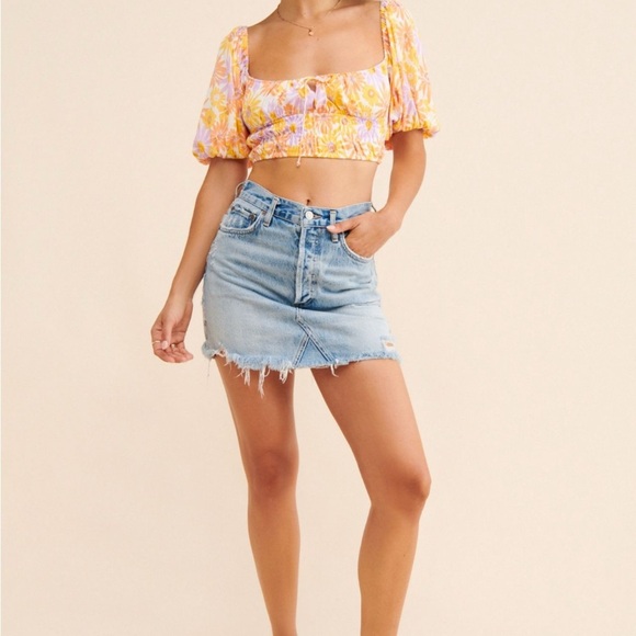 L*Space Yellow Floral Crop Top - Picture 1 of 4